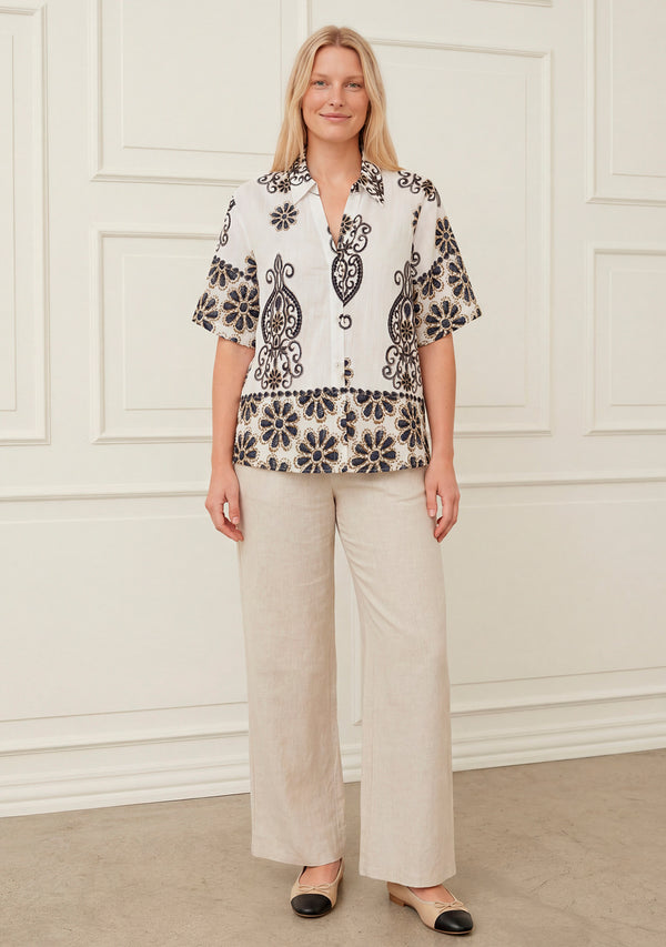 I SAY Ane Button Shirt Shirts N25 Summer Border Print