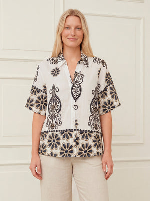 I SAY Ane Button Shirt Shirts N25 Summer Border Print