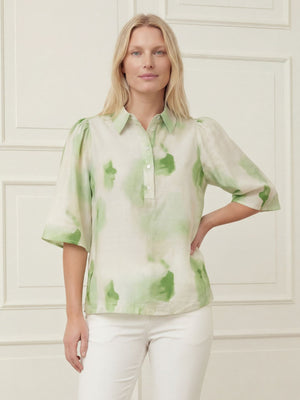 I SAY Ane Placket Blouse Blouses N27 Green Watercolor