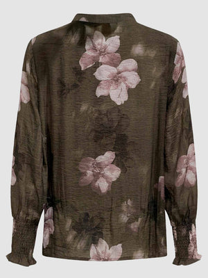 I SAY Ane Printed Blouse Blouses G13 Khaki Flowerdream