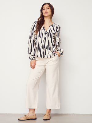 I SAY Ane V-Neck Blouse Blouses M64 Black Brushstrokes
