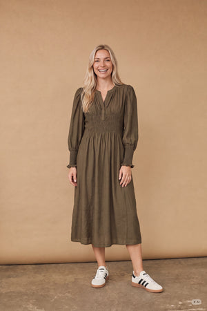 I SAY Ane V-Neck Dress Dresses 820 Dark Khaki