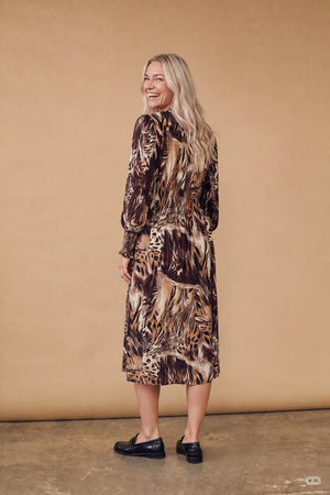 I SAY Ane V-Neck Dress Dresses N58 Brown Drawing