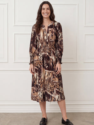I SAY Ane V-Neck Dress Dresses N58 Brown Drawing
