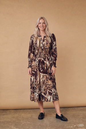 I SAY Ane V-Neck Dress Dresses N58 Brown Drawing