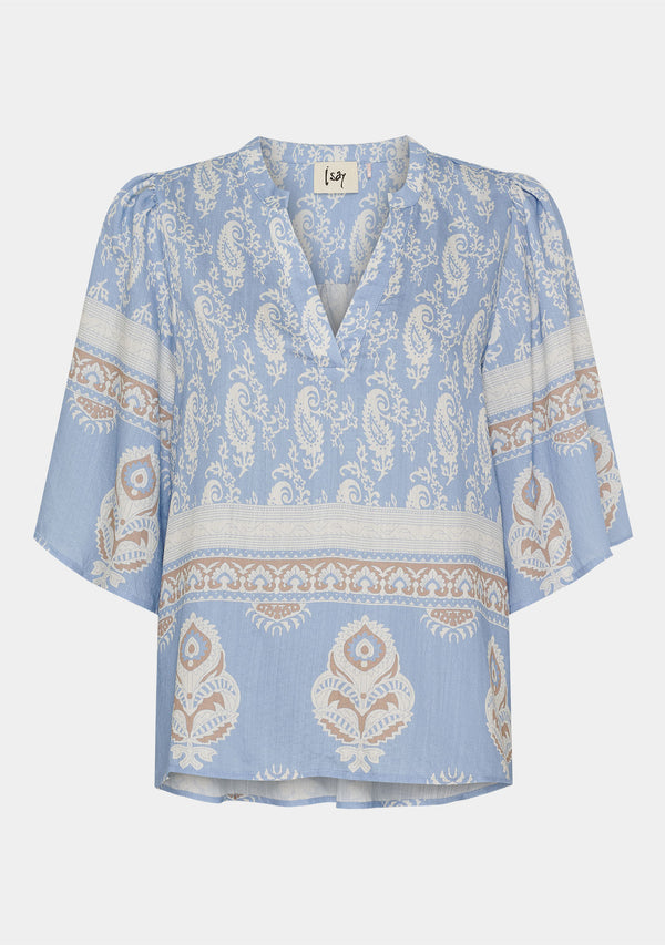 I SAY Ane s/s Blouse Blouses D88 Light Blue Border Paisley