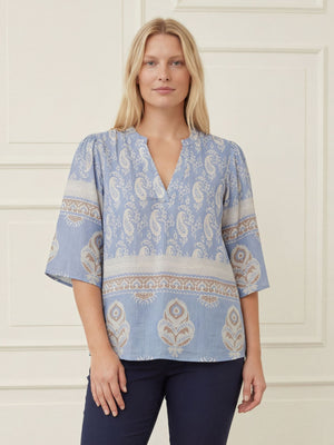 I SAY Ane s/s Blouse Blouses D88 Light Blue Border Paisley