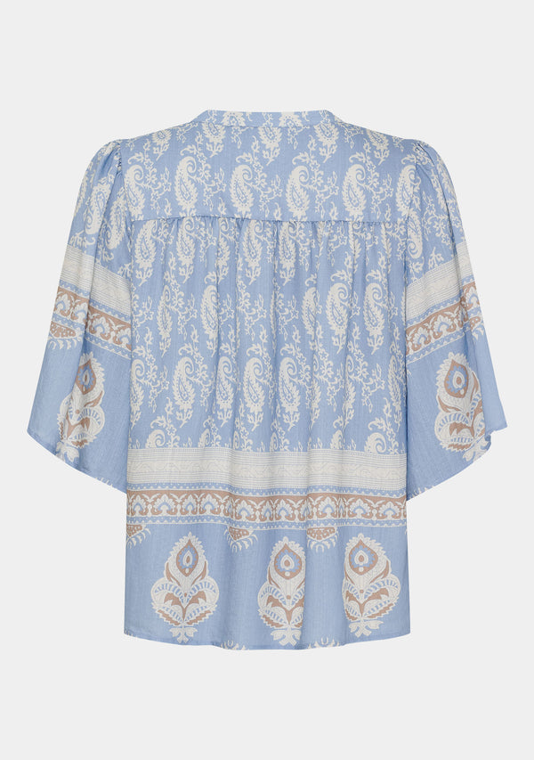 I SAY Ane s/s Blouse Blouses D88 Light Blue Border Paisley