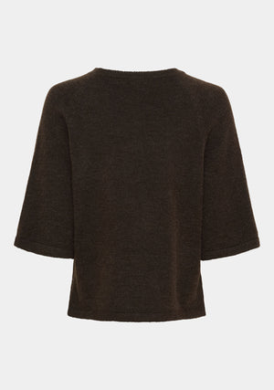 I SAY Anna 3/4 Sleeve Pullover Knitwear 357 Dark Brown Melange