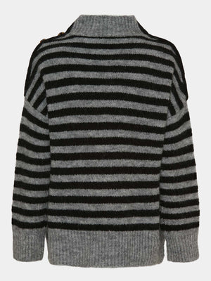 I SAY Anna Button Pullover Knitwear M42 Grey/Black Stripe
