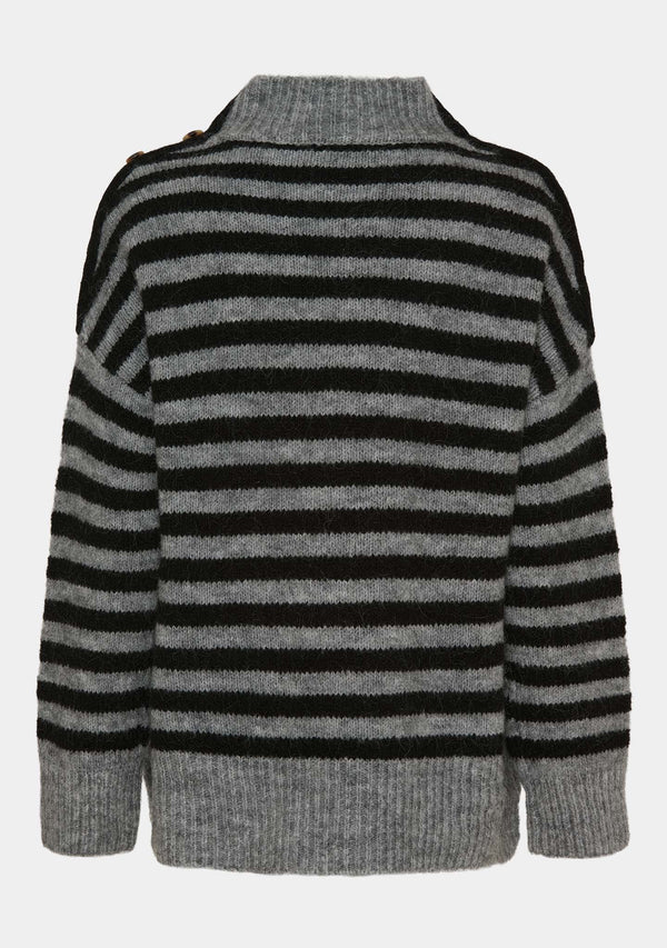 I SAY Anna Button Pullover Knitwear M42 Grey/Black Stripe