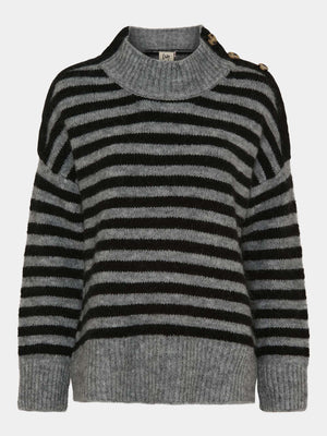 I SAY Anna Button Pullover Knitwear M42 Grey/Black Stripe
