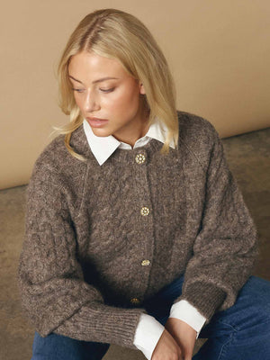 I SAY Anna Cable Cardigan Knitwear 361 Taupe Melange