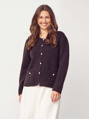 I SAY Anna Classic Cardigan Knitwear 357 Dark Brown Melange