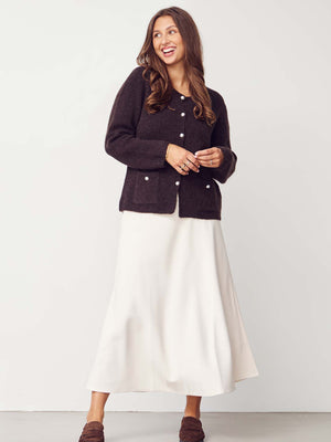I SAY Anna Classic Cardigan Knitwear 357 Dark Brown Melange