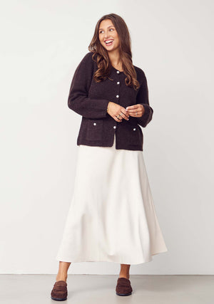 I SAY Anna Classic Cardigan Knitwear 357 Dark Brown Melange
