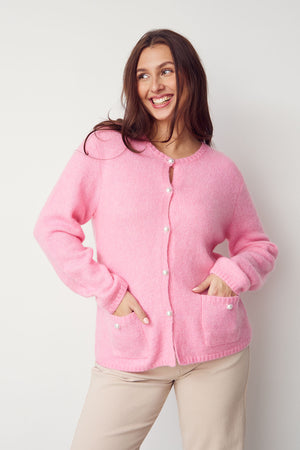 I SAY Anna Classic Cardigan Knitwear 550 Fresh Pink