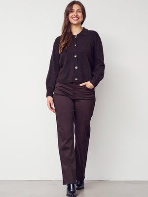 I SAY Anna Colar Cardigan Knitwear 357 Dark Brown Melange