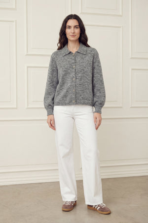 I SAY Anna Colar Cardigan Knitwear 947 Grey Melange