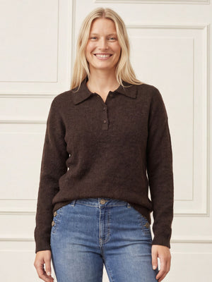 I SAY Anna Colar Pullover Knitwear 357 Dark Brown Melange