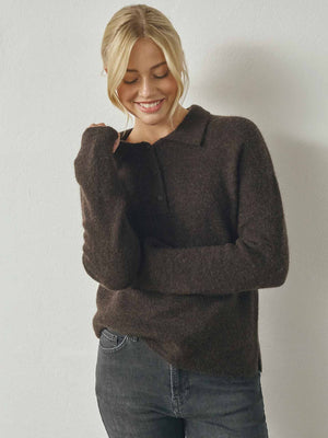 I SAY Anna Colar Pullover Knitwear 357 Dark Brown Melange