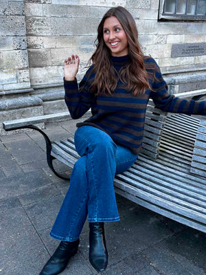 I SAY Anna Highneck Pullover Knitwear M05 Brown/Navy Stripe