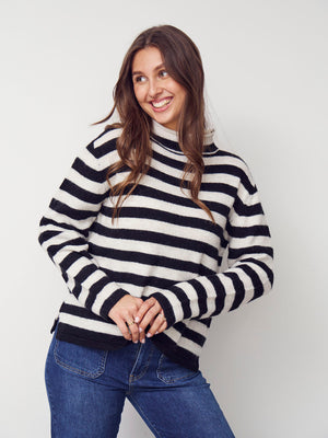 I SAY Anna Highneck Pullover Knitwear M27 Black/Cream Stripe