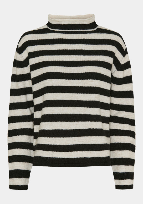 I SAY Anna Highneck Pullover Knitwear M27 Black/Cream Stripe