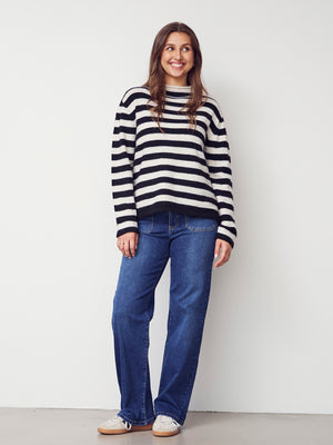 I SAY Anna Highneck Pullover Knitwear M27 Black/Cream Stripe