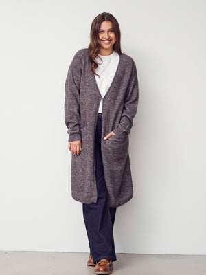 I SAY Anna Long Cardigan Knitwear 972 Mole Melange