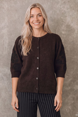 I SAY Anna s/s Cardigan Knitwear 357 Dark Brown Melange