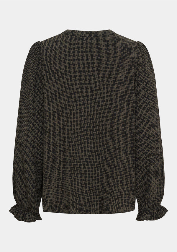 I SAY Asta Flounce Blouse Blouses M85 Graphic Khaki Strokes