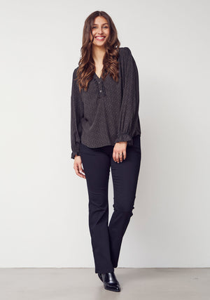 I SAY Asta Flounce Blouse Blouses M85 Graphic Khaki Strokes