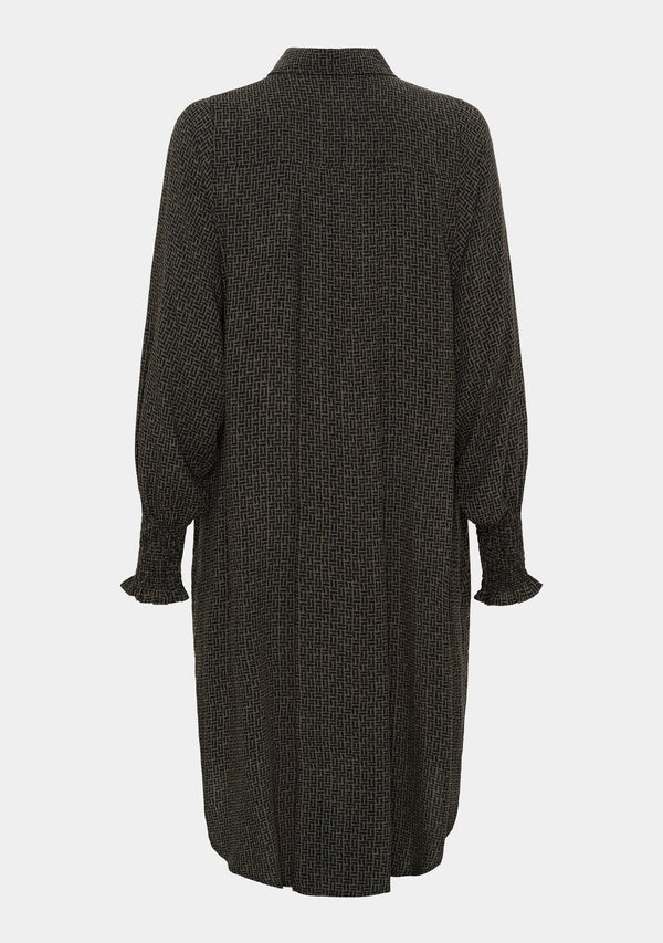 I SAY Asta Smock Dress Dresses M85 Graphic Khaki Strokes