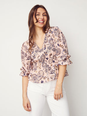 I SAY Bitten Waistband Blouse Blouses M94 Rose Floral