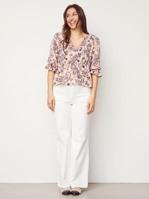 I SAY Bitten Waistband Blouse Blouses M94 Rose Floral