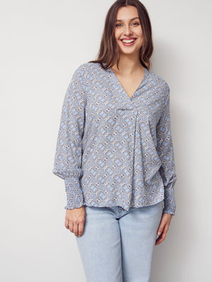 I SAY Cara Printed Blouse Blouses M62 Blue Hourglass