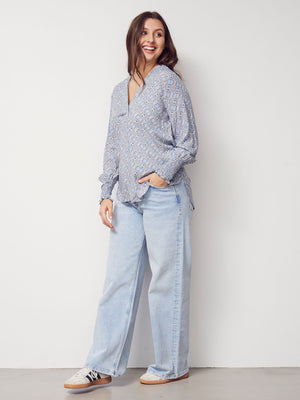 I SAY Cara Printed Blouse Blouses M62 Blue Hourglass