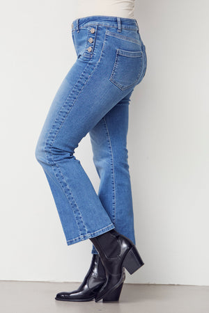 I SAY Como Button Jeans Pants I55 Como Blue Wash