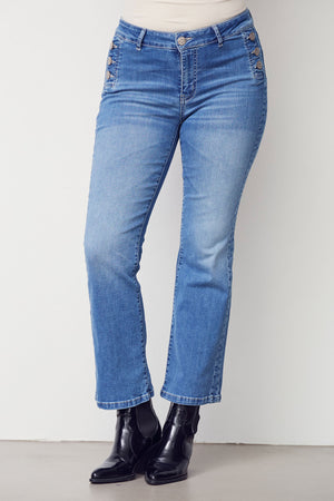 I SAY Como Button Jeans Pants I55 Como Blue Wash