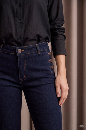 I SAY Como Button Jeans Pants K97 Unwashed Denim