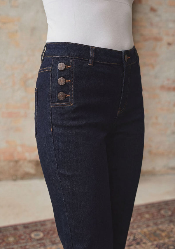 I SAY Como Button Jeans Pants K97 Unwashed Denim