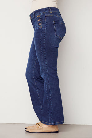 I SAY Como Flare Button Jeans Pants 662 Dark denim