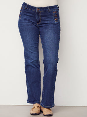 I SAY Como Flare Button Jeans Pants 662 Dark denim