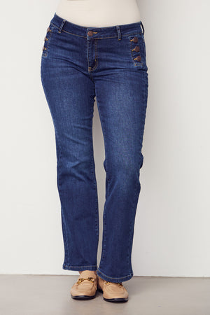 I SAY Como Flare Button Jeans Pants 662 Dark denim