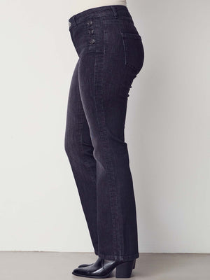 I SAY Como Flare Button Jeans Pants 927 Washed Black