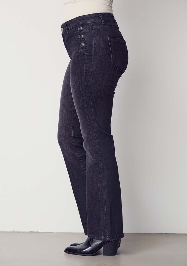 I SAY Como Flare Button Jeans Pants 927 Washed Black