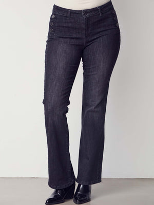 I SAY Como Flare Button Jeans Pants 927 Washed Black