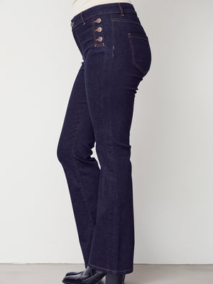 I SAY Como Flare Button Jeans Pants K97 Unwashed Denim