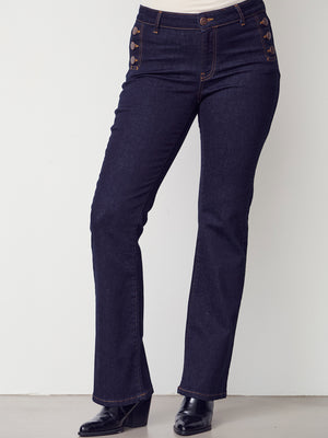 I SAY Como Flare Button Jeans Pants K97 Unwashed Denim